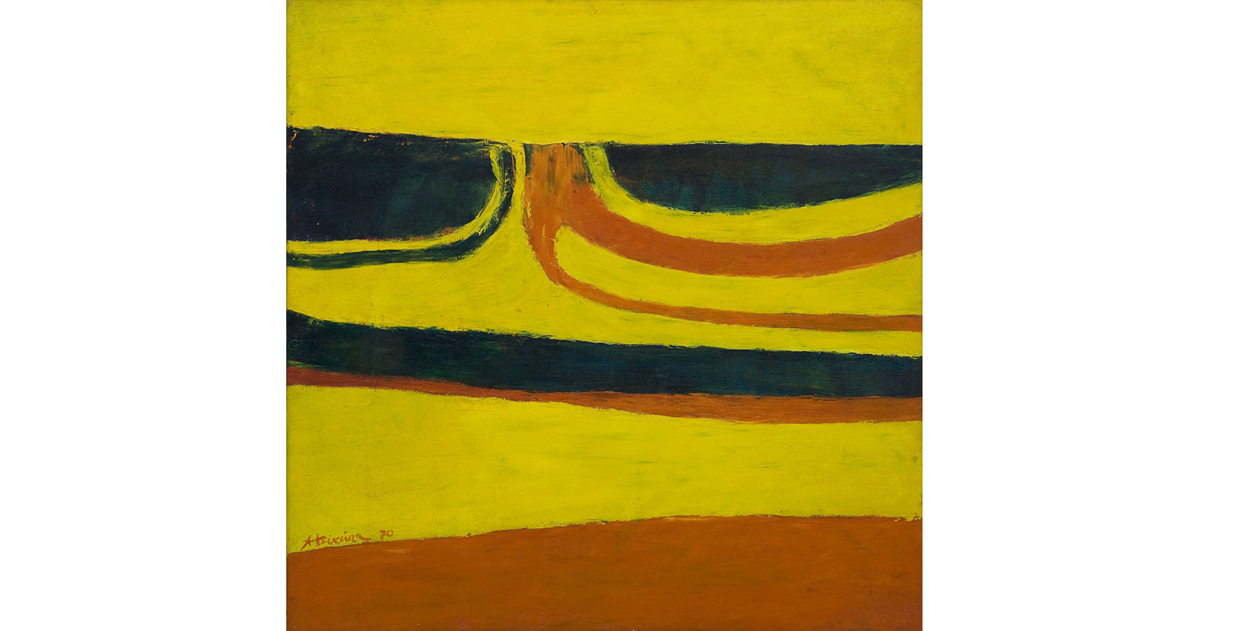 Alberto Teixeira Tema com Laranja Amarelo e Azul Óleo sobre tela 1970 81x81cm