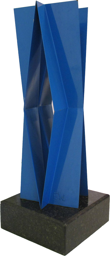 Franz Weissmann Escultura em Ferro na cor azul sem data 52.3x52.3x143.5cm com base - 39.5x39.5x 118cm sem base - base 52x52x25cm