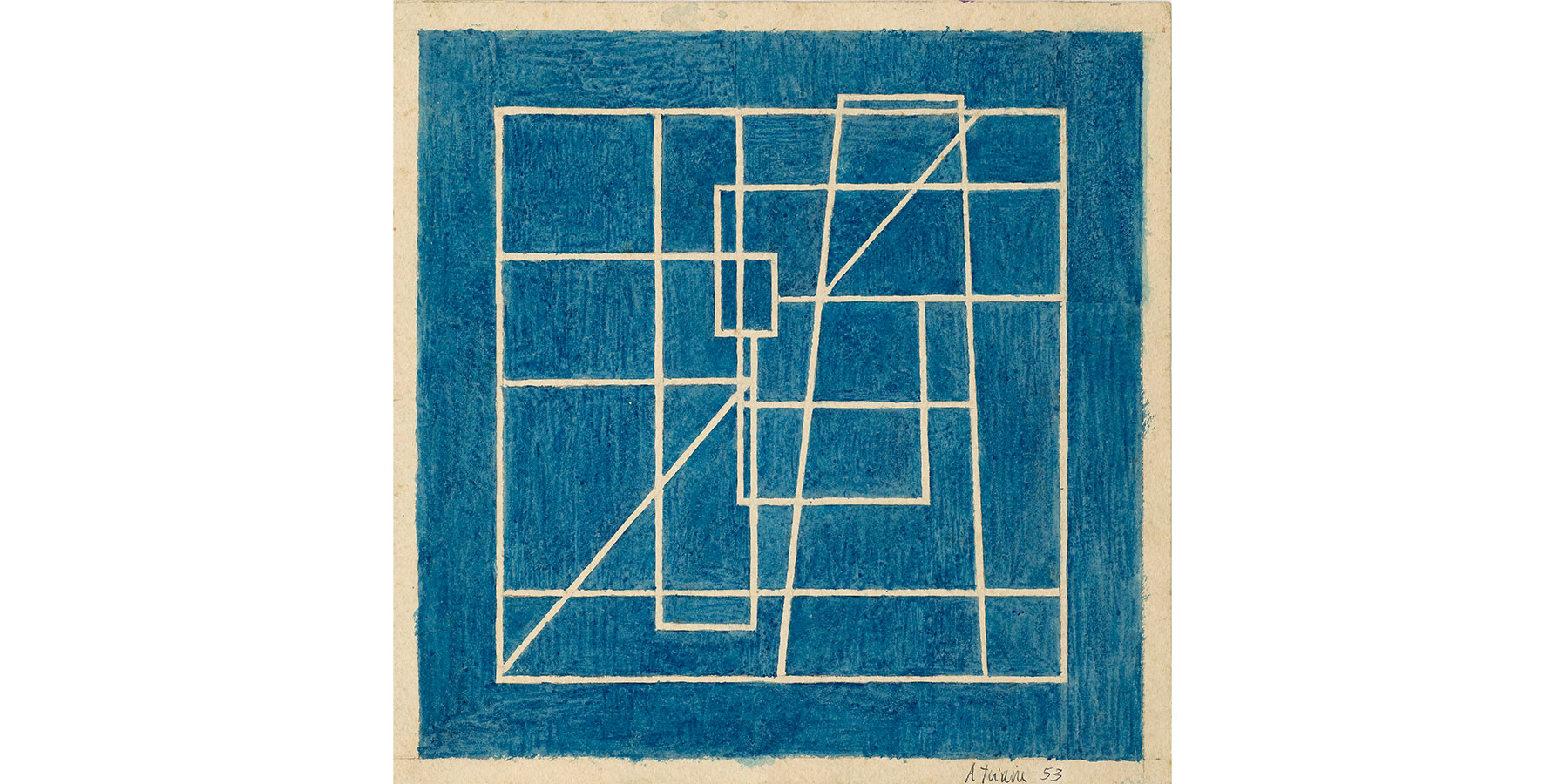 Alberto Teixeira Composição linear Nanquim colorido sobre cartão 1953 28x28cm